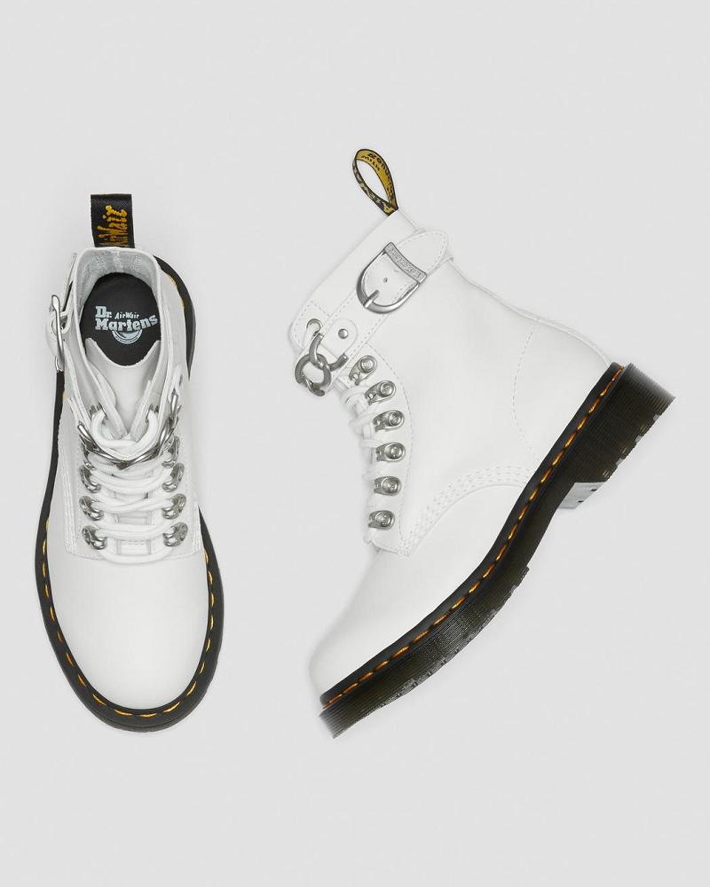 Dr Martens 1460 Pascal Chain Læder Snørestøvler Dame Hvide | DK 180GSO